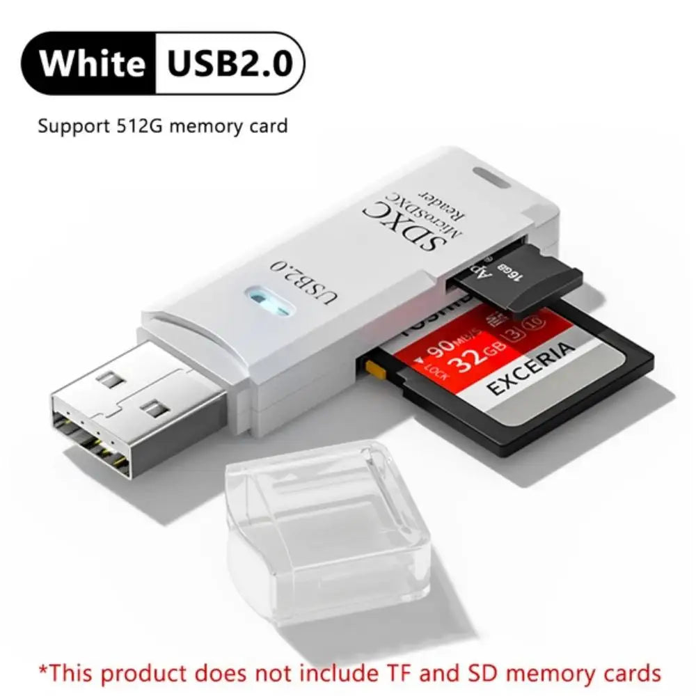 2-in-1 USB Memory Card Reader for SD and TF Cards – White2.0