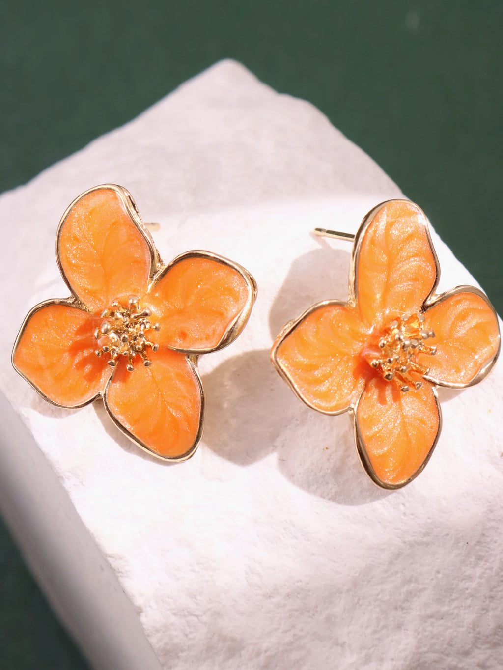 Hibiscus Dropped Glaze Flower Stud Earrings in Iron Alloy – 5