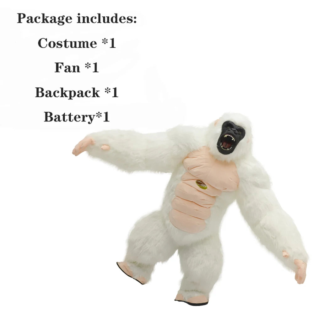 King Kong Inflatable Mascot Costume, 2.6m/3m Plush Polyester Suit – White