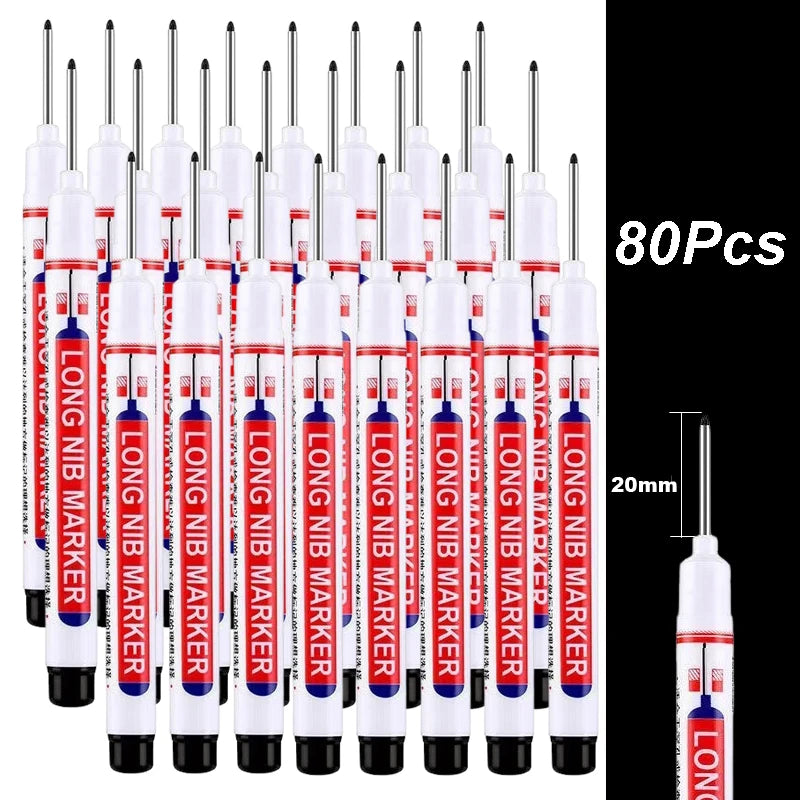 2cm Long Head Waterproof Deep Hole Marker Pens for Woodworking – Black 80Pcs