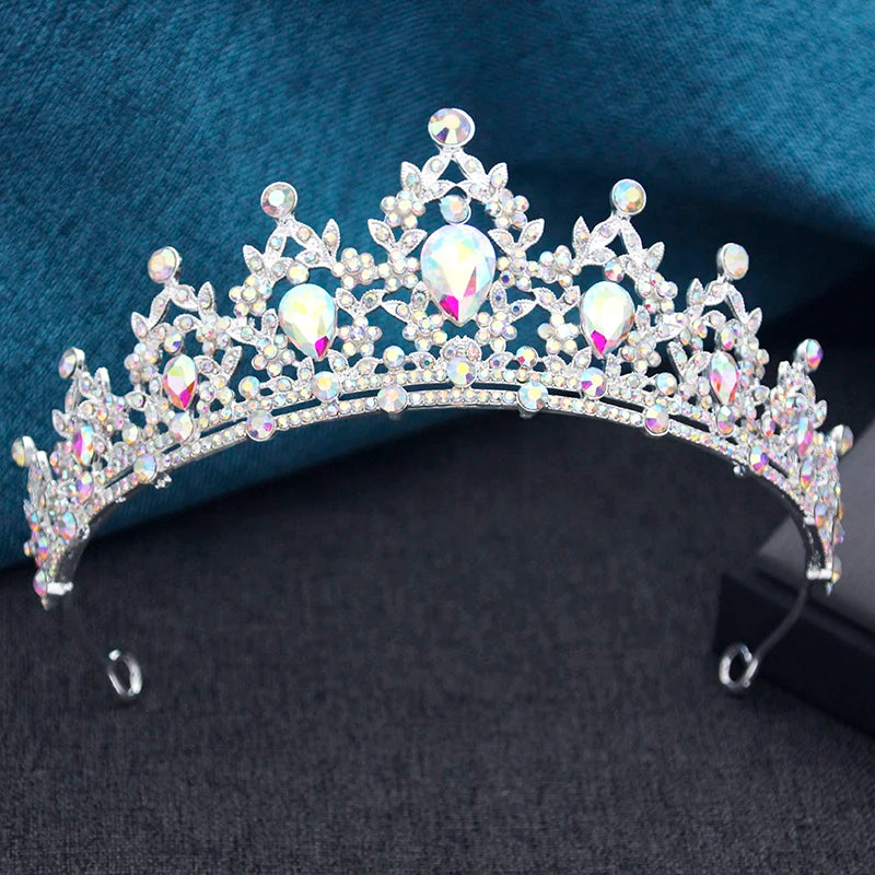 Princess Crown Bridal Tiara with Rhinestones, 13.5 cm Diameter – Silver AB