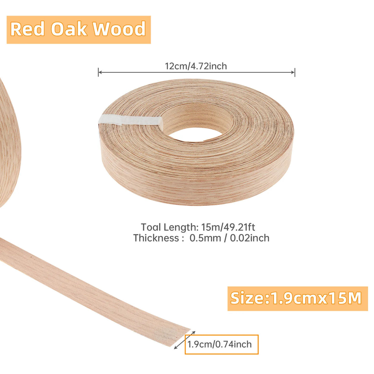 15m Wood Edge Banding Tape, 19mm Width, Hot Melt Adhesive for Furniture – Red Oak Wood
