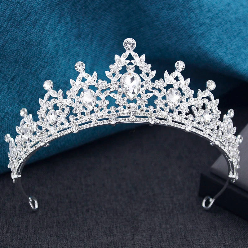 Princess Crown Bridal Tiara with Rhinestones, 13.5 cm Diameter – Silver White