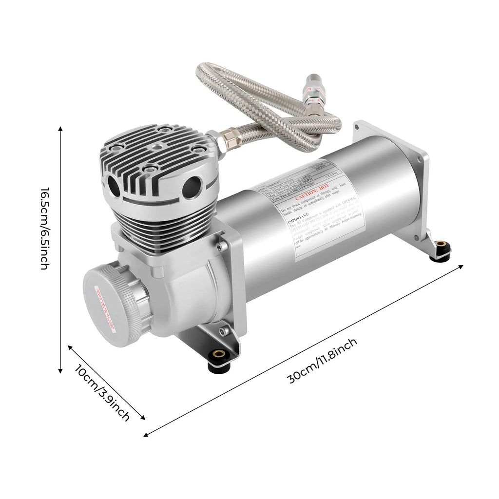 12V Portable Air Compressor 200 PSI for Tires and Suspension Systems – Silver