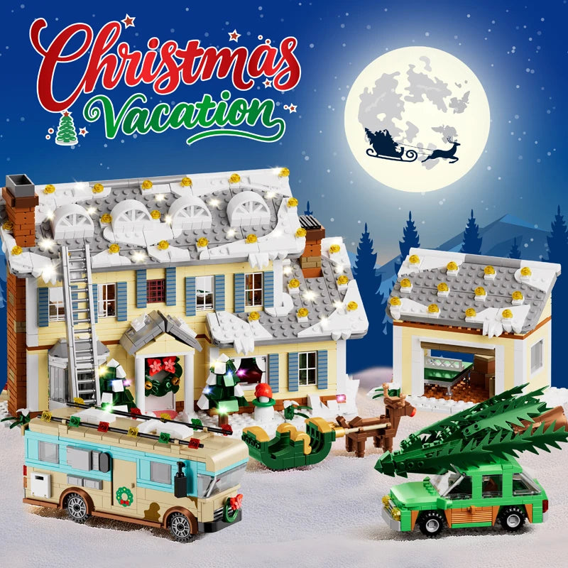 1950+PCS Classic Movie Christmas Vacation House Building Block Kit Winter Snow Village Model With RV Garage & Reindeer – view 2