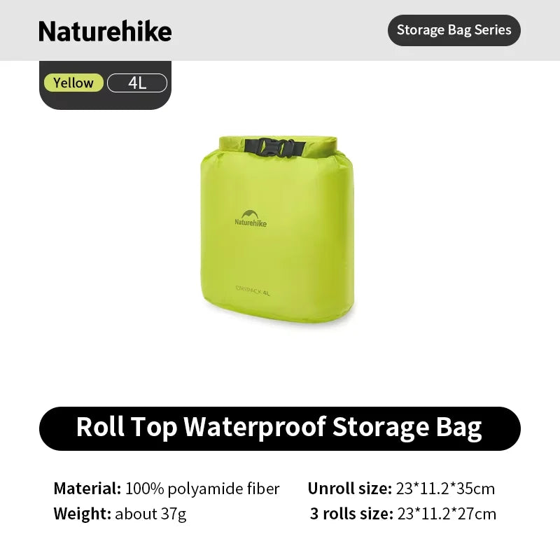 Naturehike Rolled Waterproof Storage Bag - Lightweight Compression Organizer – Yellow 4L