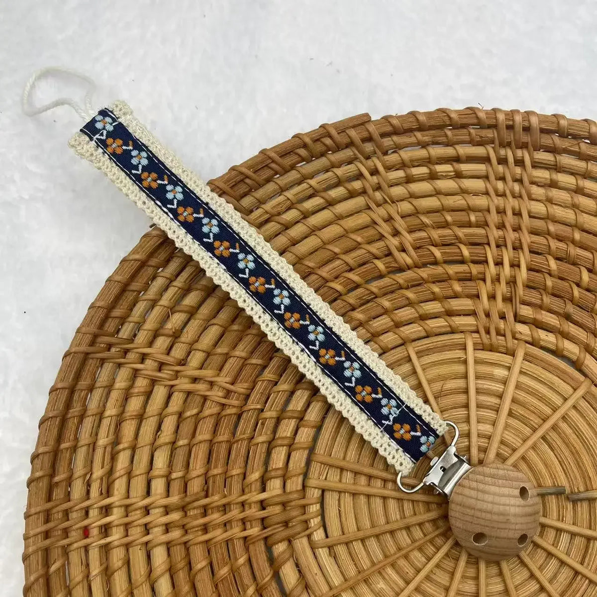 Wooden Baby Pacifier Chain with Flower and Heart Prints – flower A-Dark Blue