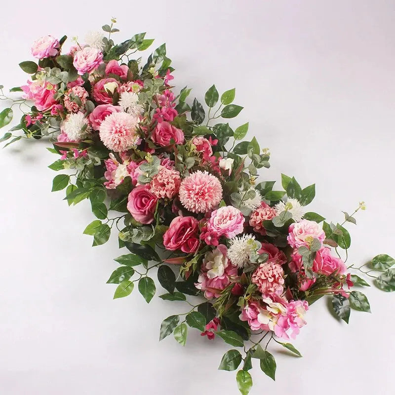 100cm Artificial White Rose Flower Row for Wedding Decor – Deep pink