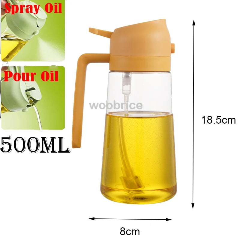 2-in-1 Kitchen Oil Spray Dispenser, 500ml Refillable Spray and Pour Bottle – 2use yellow 500ml