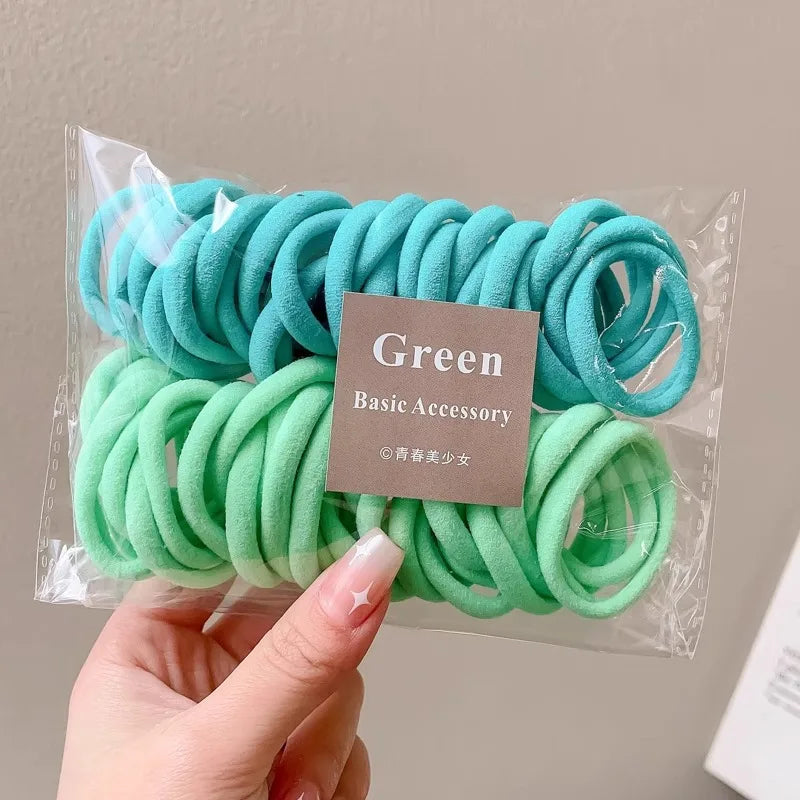 50PCS Seamless Elastic Hair Bands, Cotton Ponytail Holders for Women – D
