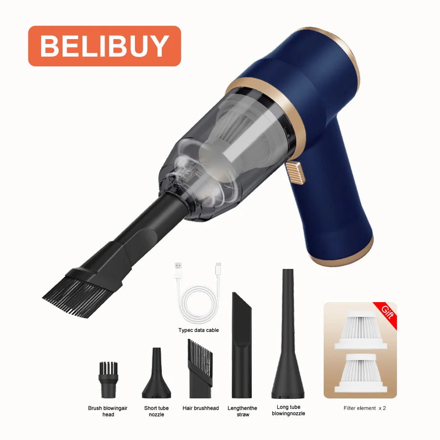 Portable Wireless Vacuum Cleaner, 2000mAh Battery for Car and Home – Blue