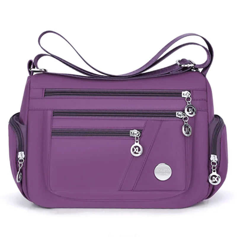 Nylon Oxford Crossbody Hobo Bag with 3 Pockets, 25 x 19 cm – Purple