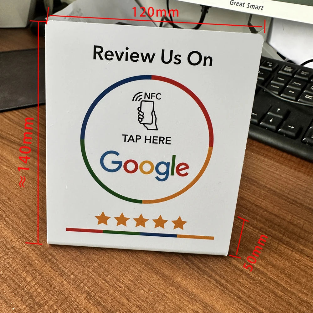 NFC 215 Programmable Google Review Stand and Card for Business – White-K