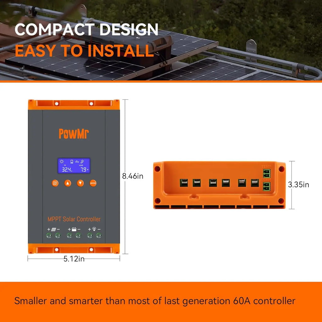 Solar charge controller technical dimensions and compact design specifications