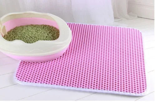 Double-Layer Waterproof Cat Litter Mat, Non-Slip Pet Sand Trap Pad – Pink