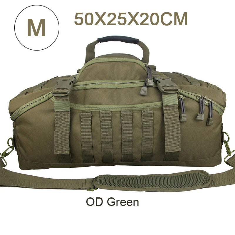 3-Way Waterproof Travel Duffle Bag - Backpack, Shoulder & Carry Bag – M Green