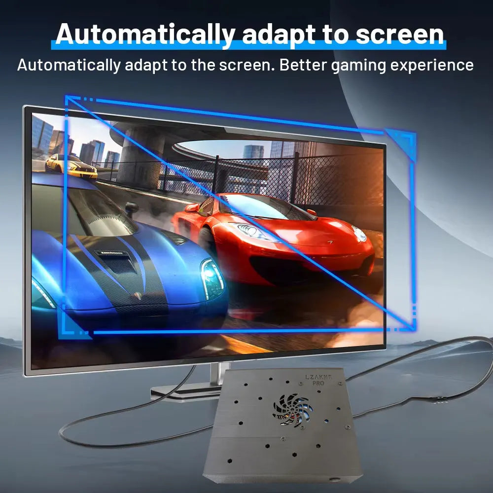 Retro gaming console connected to a TV displaying a racing game