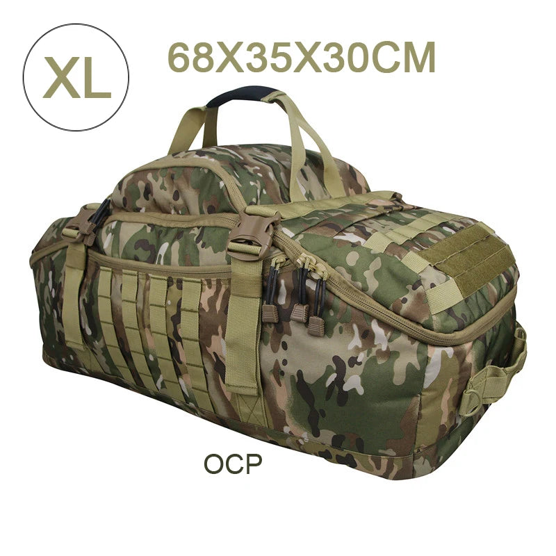 3-Way Waterproof Travel Duffle Bag - Backpack, Shoulder & Carry Bag – XL Green Camo