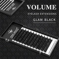 Tray of black volume eyelash extensions in multiple lengths