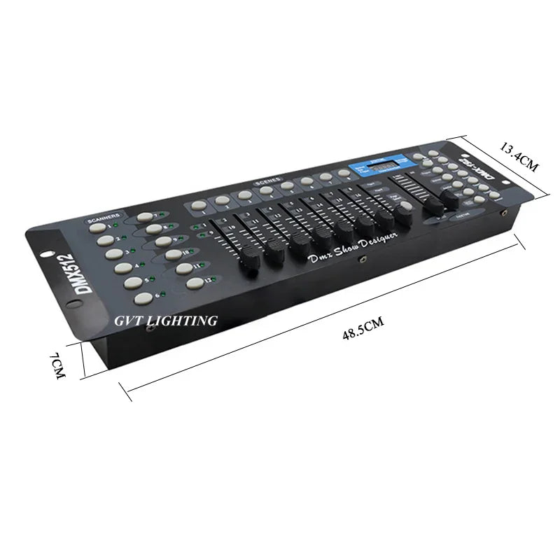 DMX lighting controller with dimension labels