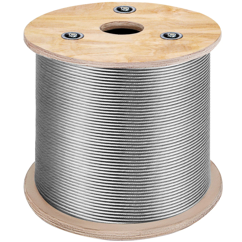 Stainless steel wire rope on a wooden reel