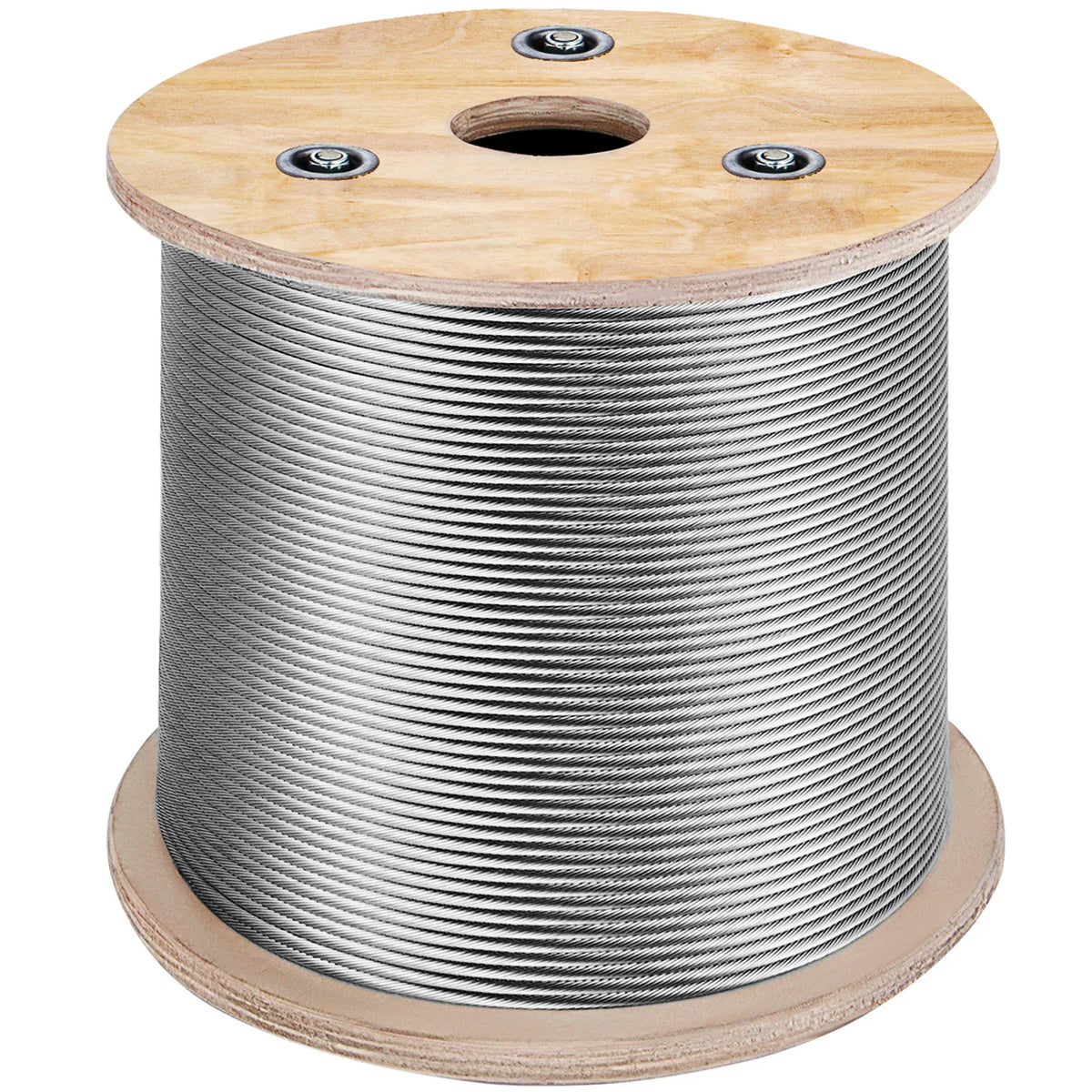 Stainless steel wire rope on a wooden reel