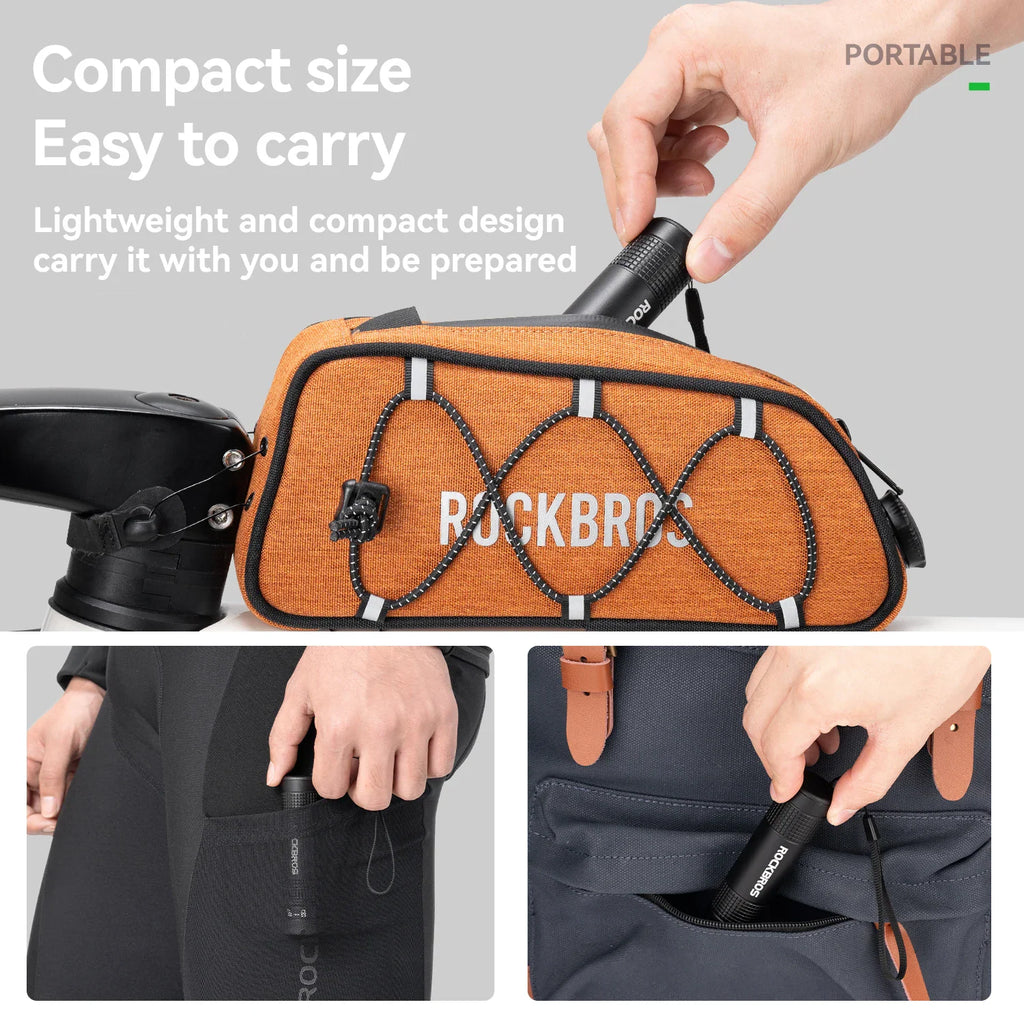 Portable bicycle tool set being placed into a bike frame bag and pocket