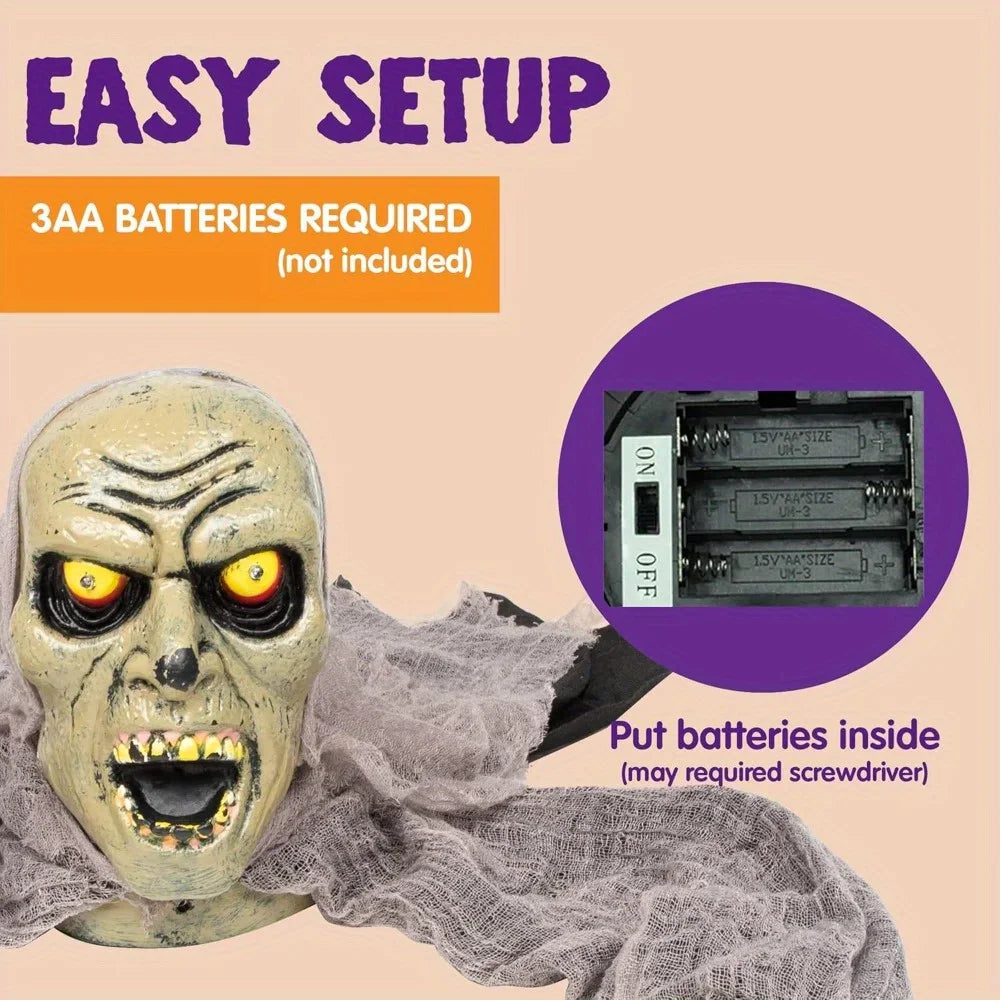 Halloween groundbreaker zombie showing battery compartment setup.