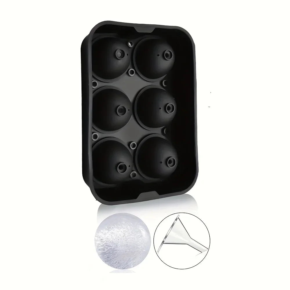 Silicone sphere ice mold tray with a single ice ball and a small filling funnel