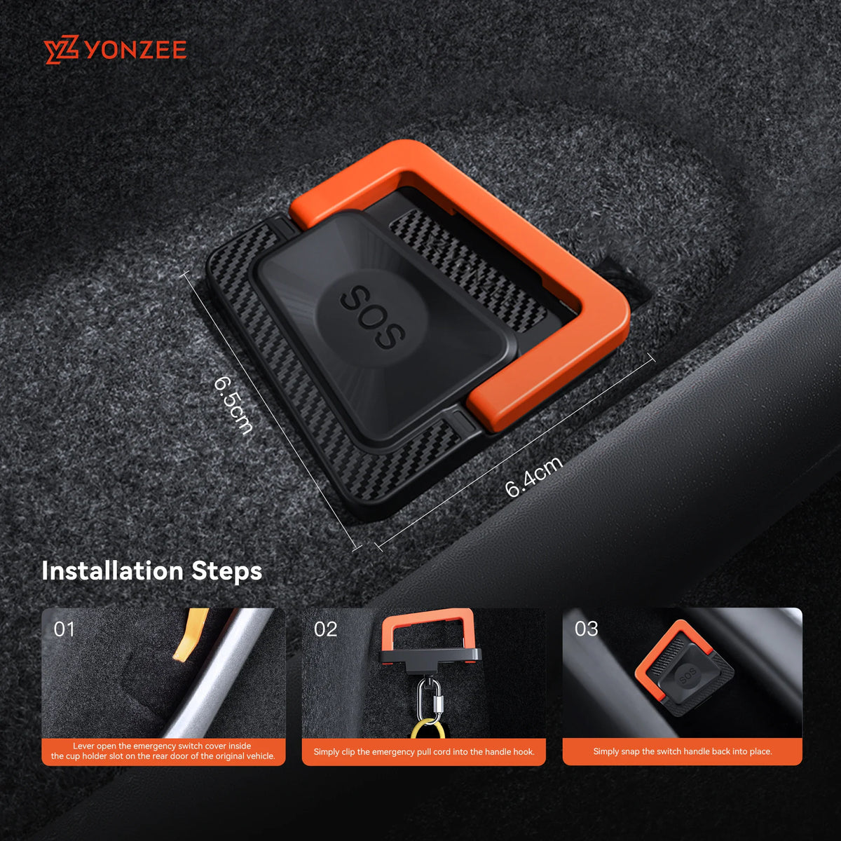 Installation guide with measurements for car rear door emergency release handle