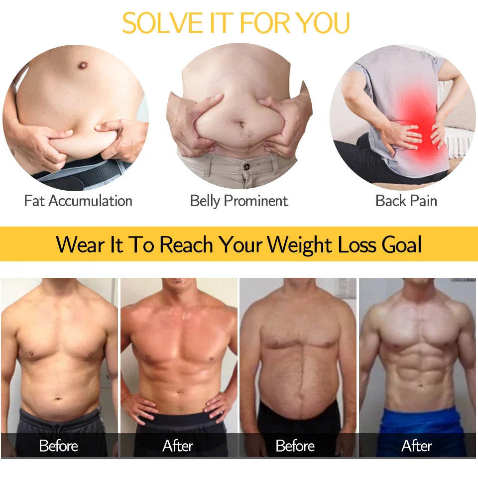 Before and after comparison of men using a waist trainer for weight loss
