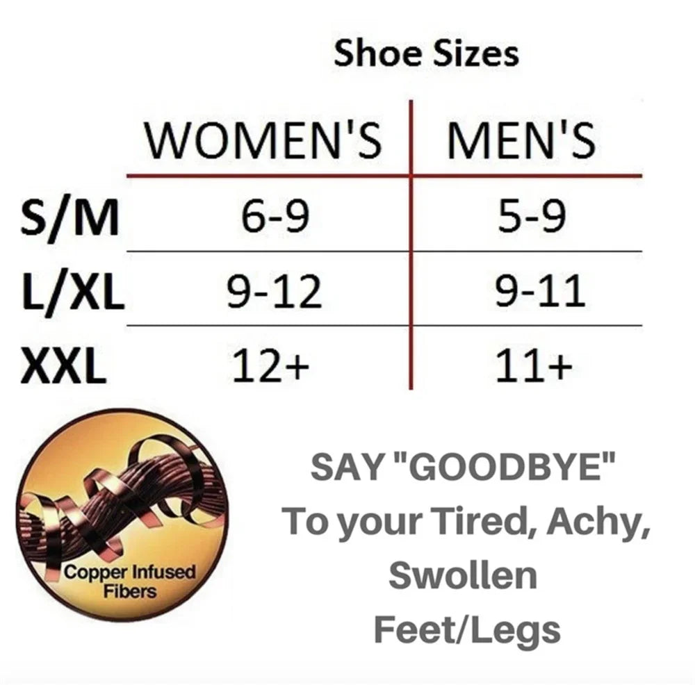 Size chart table for women and men for compression socks