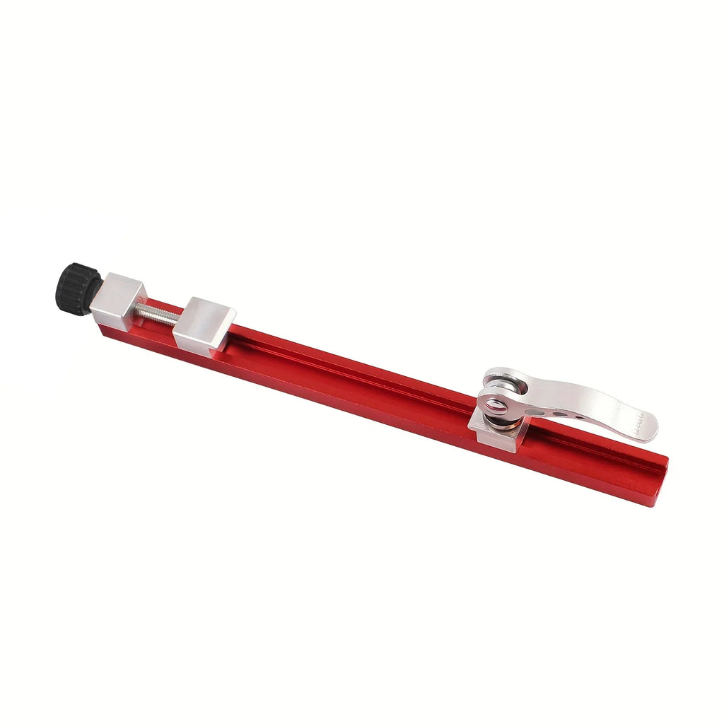 Single red circular saw guide rail with adjustable metal locking clip