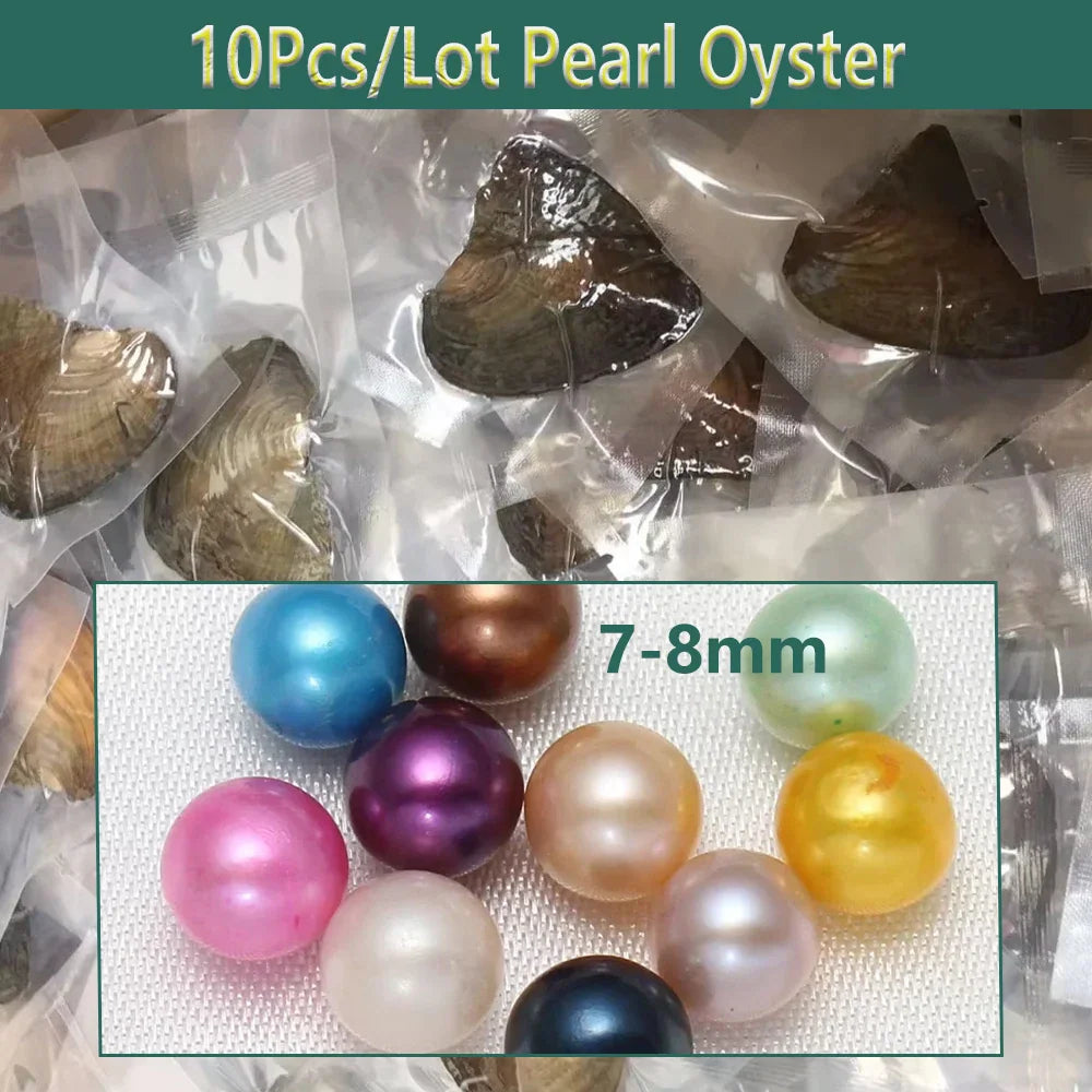 A lot of 10 vacuum-sealed pearl oysters with assorted loose round freshwater pearls