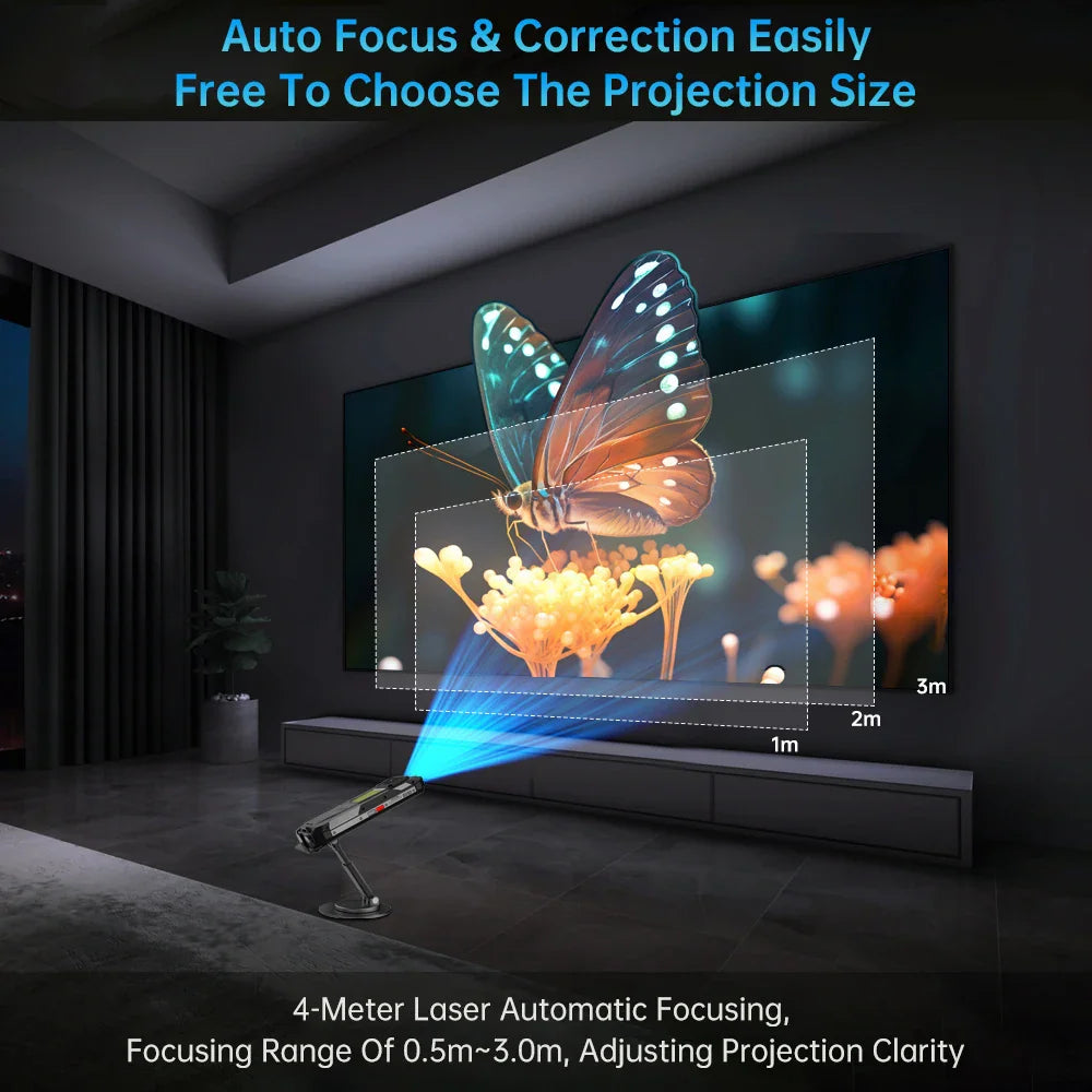 Rugged smartphone demonstrating laser projection capabilities with auto-focus and adjustable projection size.