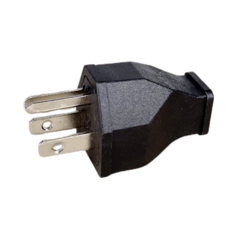 A black 3-pin male AC power plug connector.