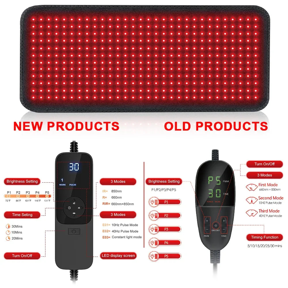 Comparison between old and new model red light therapy controllers with various setting modes
