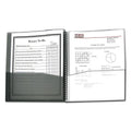 Open smoke-colored plastic spiral-bound portfolio showing documents with a to-do list and university course syllabus