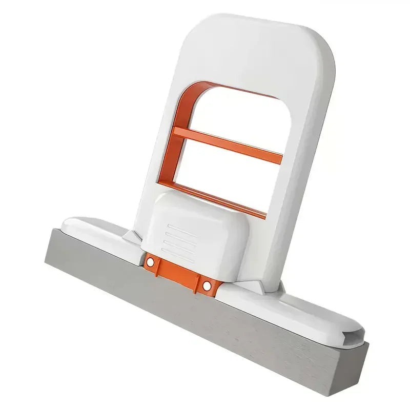 Isolated light grey and orange handheld mini mop cleaning tool
