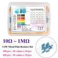 Metal film resistor kit with 30 different values in a transparent plastic storage box