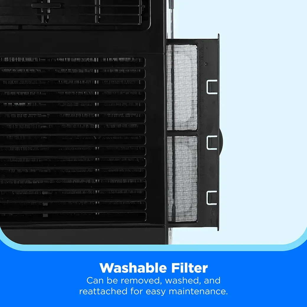 Black window air conditioner with removable washable filter