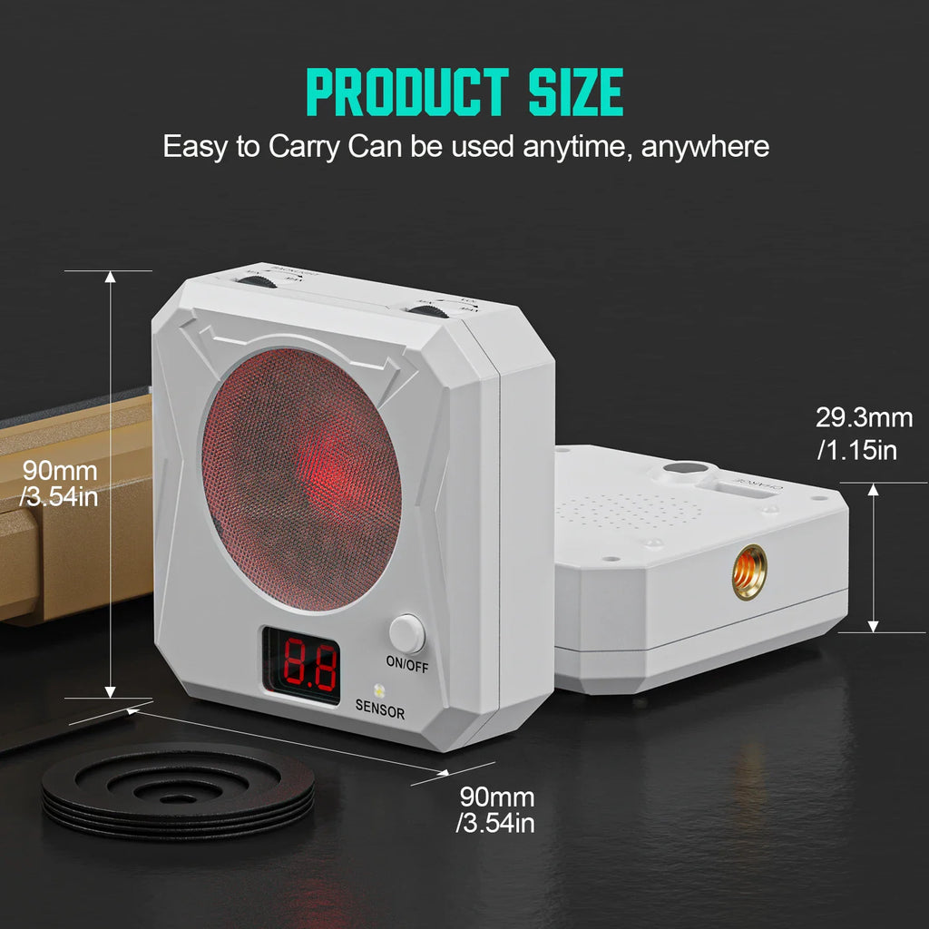 Portable electronic laser target for dry fire shooting with dimensions shown