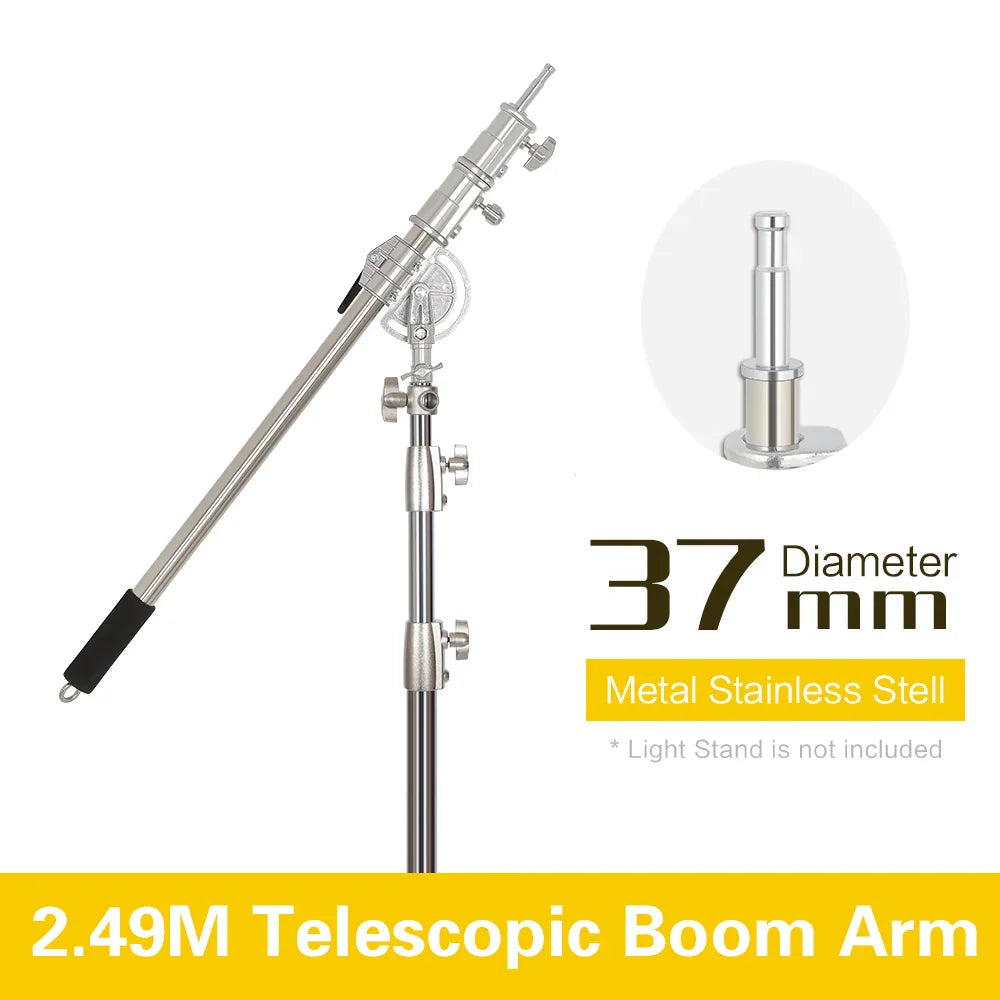 Stainless steel telescopic boom arm for studio lighting stand