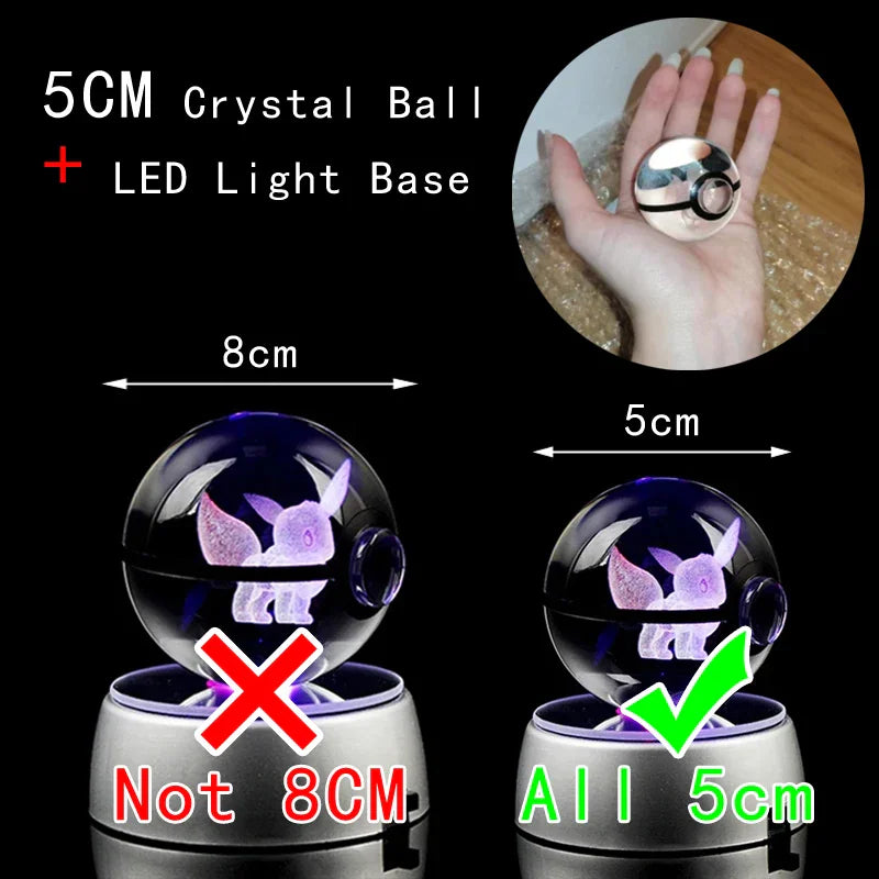 Product dimensions comparison showing a 5cm crystal ball being held in a hand