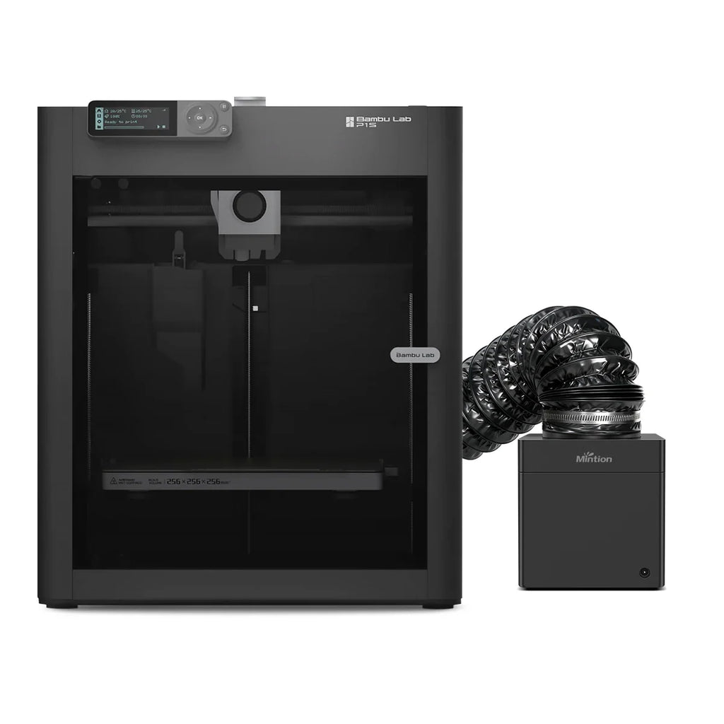 3D printer air filtration system connected to a professional 3D printer with a flexible hose