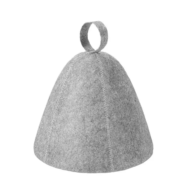 Single grey felt sauna hat with hanging loop