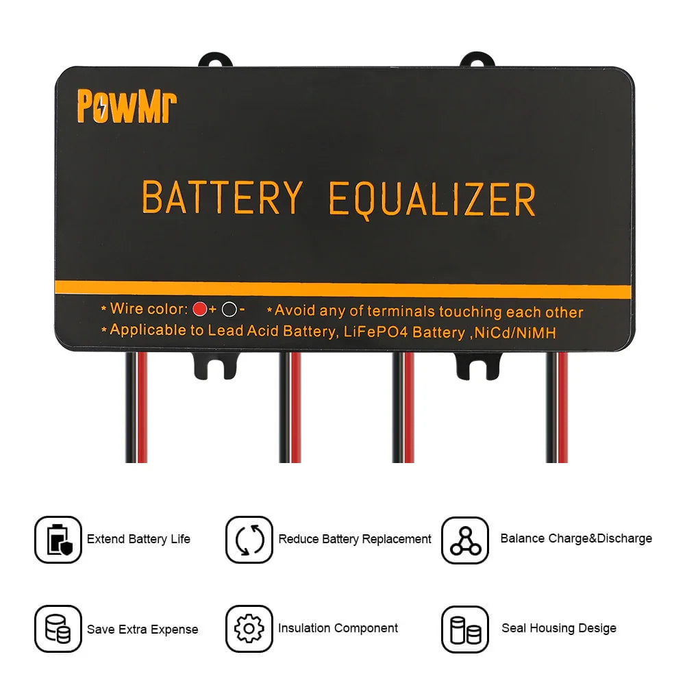 Battery equalizer with icons showing functionality