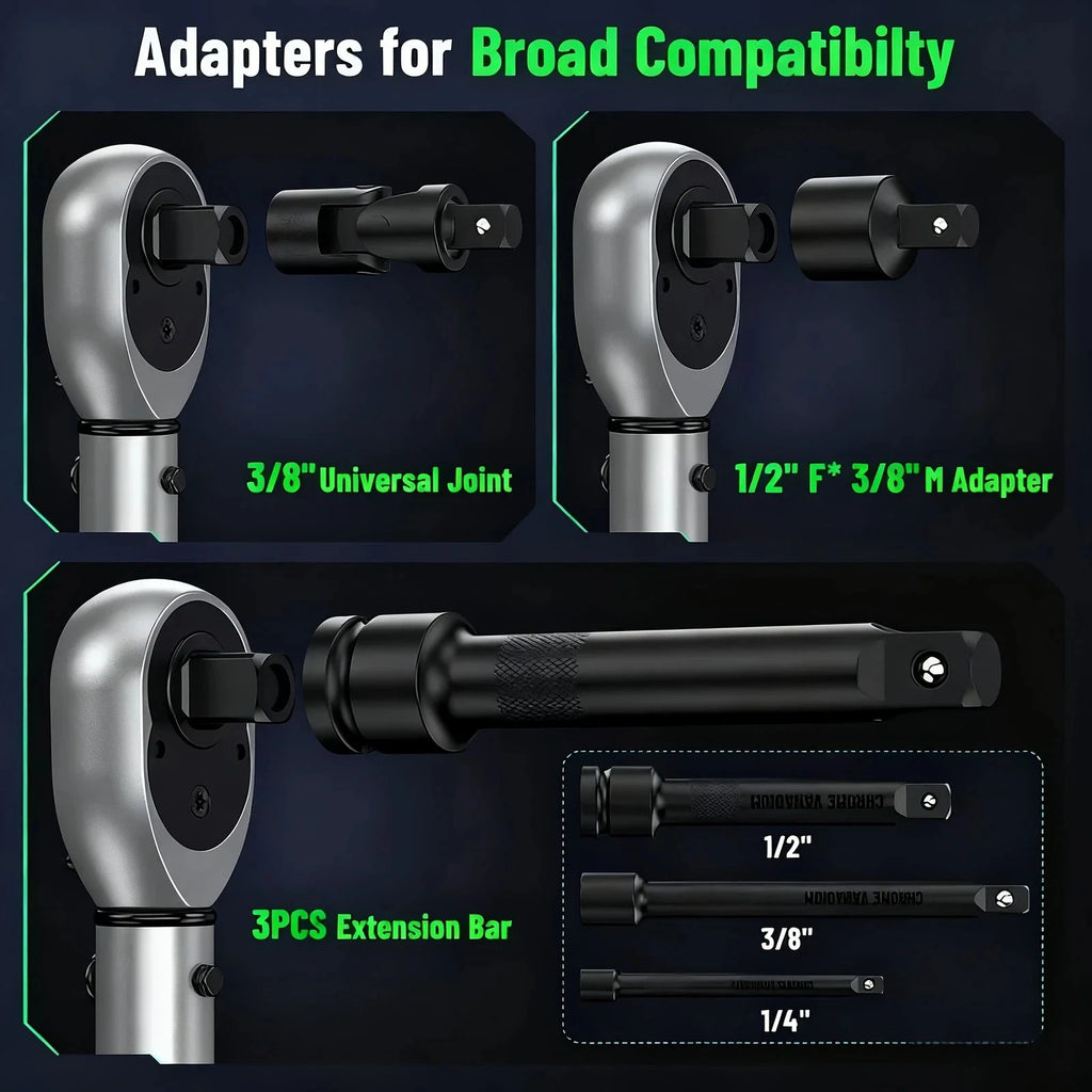 Demonstration of how to attach adapters and extensions to a torque wrench.