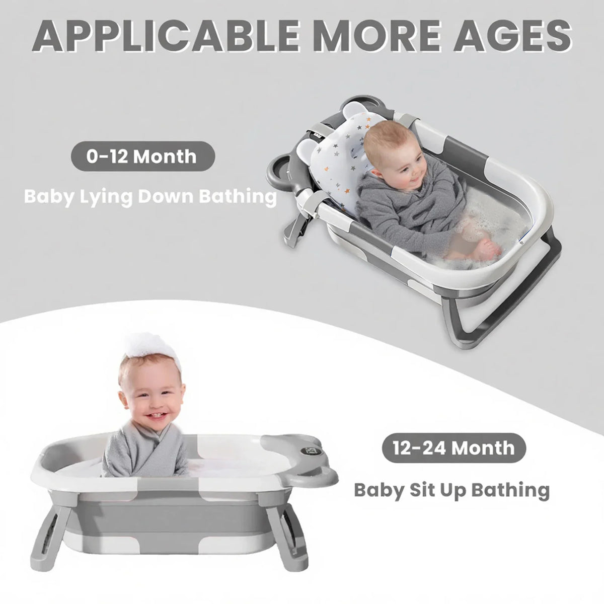 Usage guide for baby bathtub for different age ranges with infants bathing