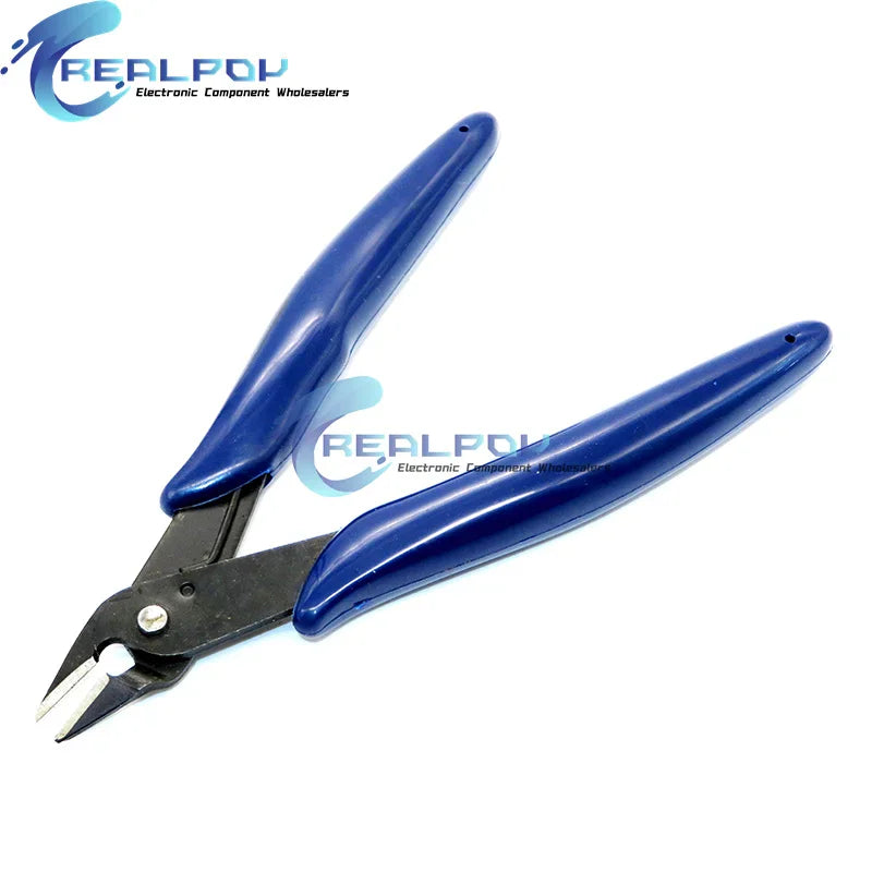 Top view of blue handled diagonal cutting pliers